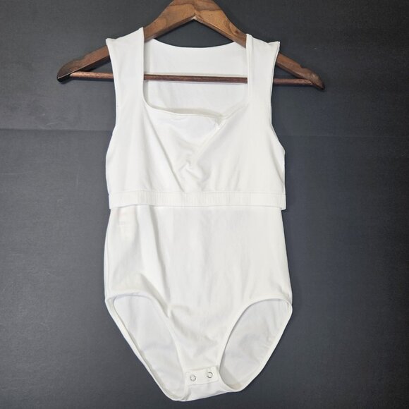 WallFlower Women's Sz S/M White Bodysuit Snap Button Square Neck W/ Inner Suppor - Picture 9 of 9